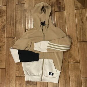 Adidas Beige and Cream Zip-Up Hoodie